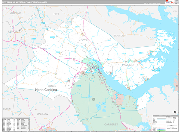 New Bern Metro Area Wall Map